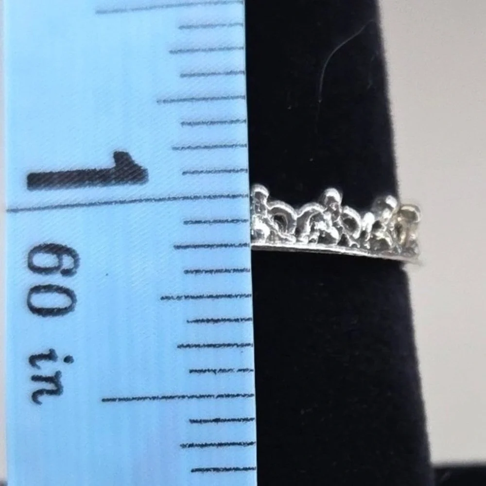 Silver Tone Crown Tiara Band Ring Filigree Princess Stackable Size 7